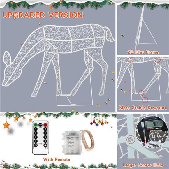 Christmas Decorations Outdoor Set of 3 Light Up Reindeer,  (Warm Light) - Picture 4 of 6